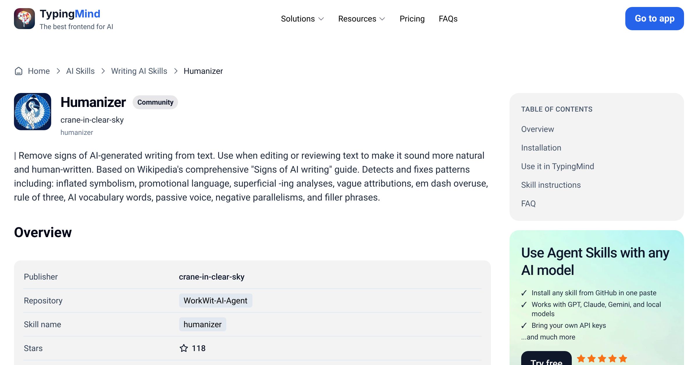 Humanizer by crane-in-clear-sky — AI Skill for Any LLM | TypingMind