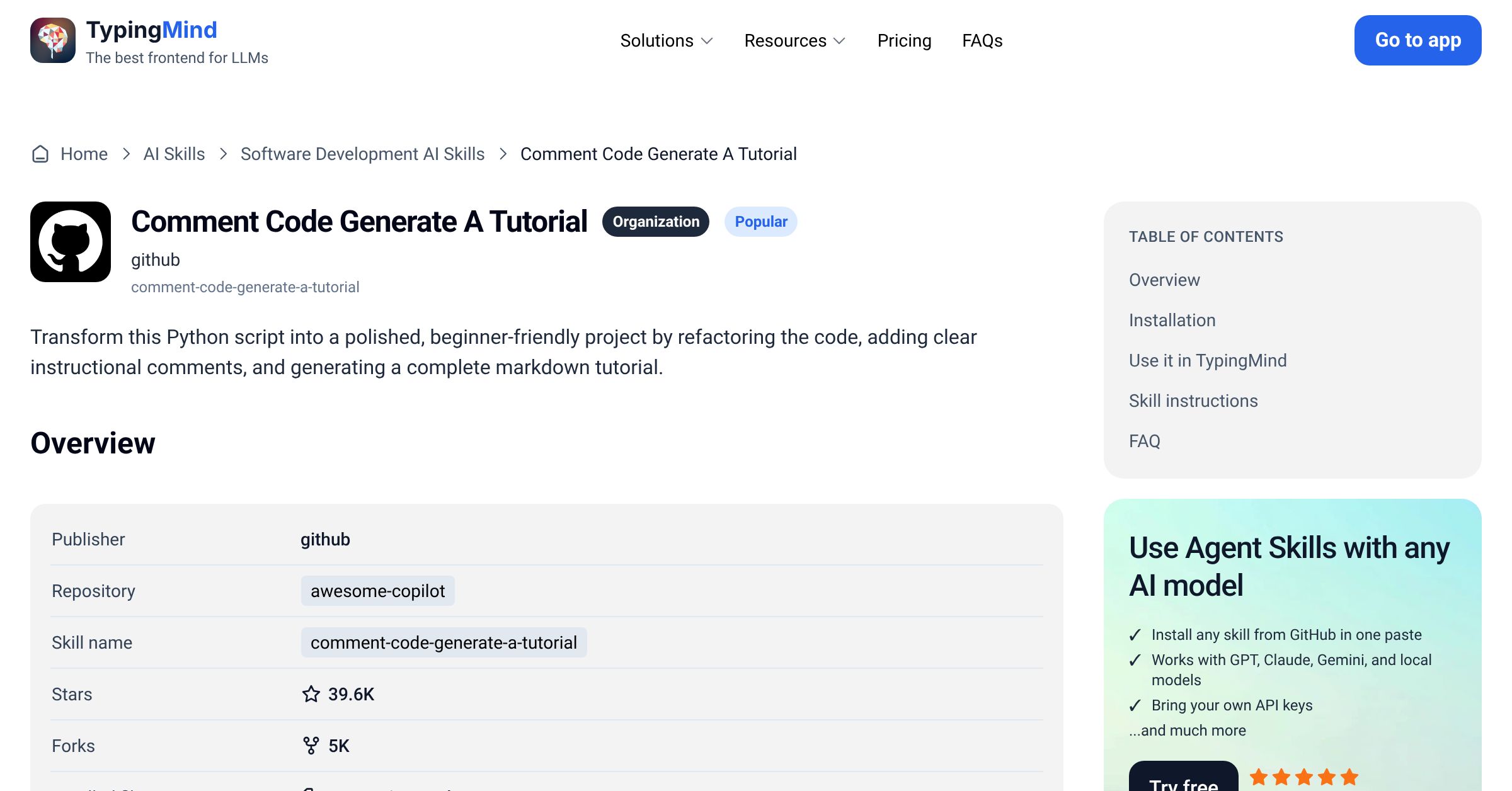 Comment Code Generate A Tutorial by github — AI Skill for Any LLM ...