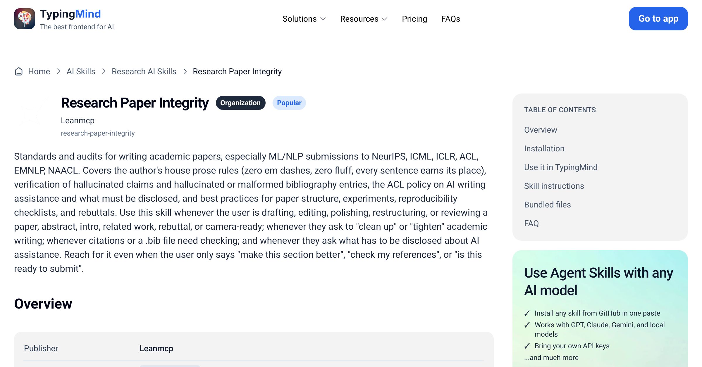Research Paper Integrity by Leanmcp — AI Skill for Any LLM | TypingMind