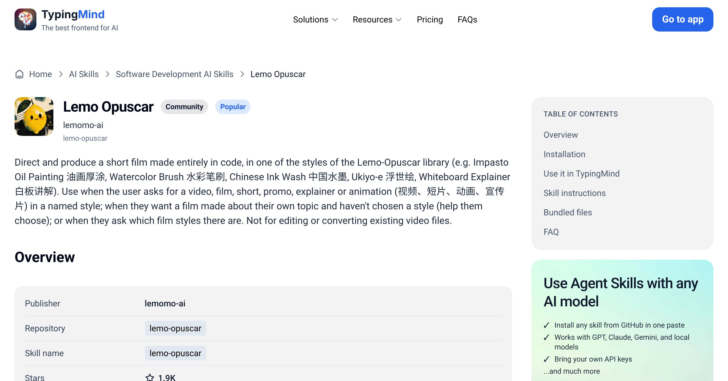 Lemo Opuscar by lemomo-ai — AI Skill for Any LLM | TypingMind