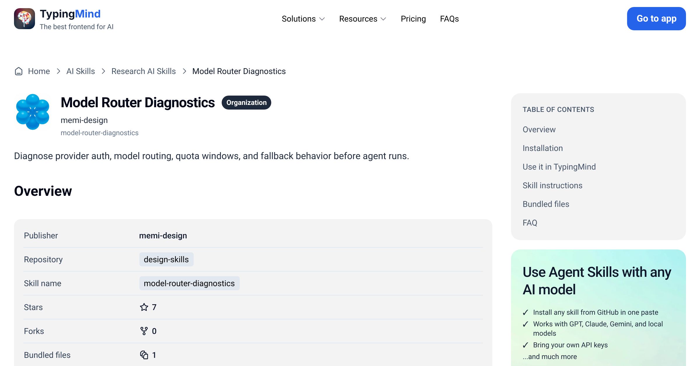 Model Router Diagnostics by memi-design — AI Skill for Any LLM | TypingMind