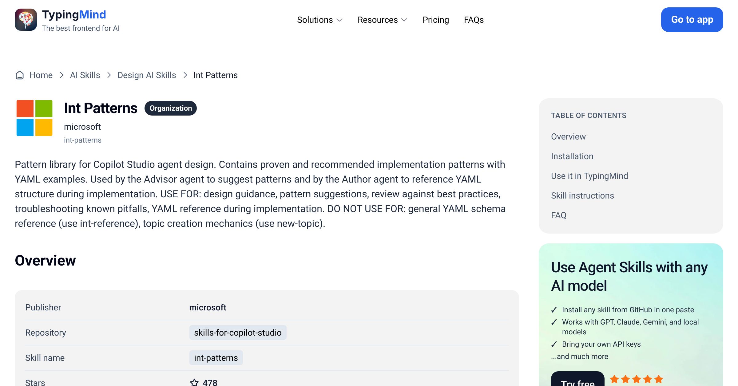 Int Patterns by microsoft — AI Skill for Any LLM | TypingMind