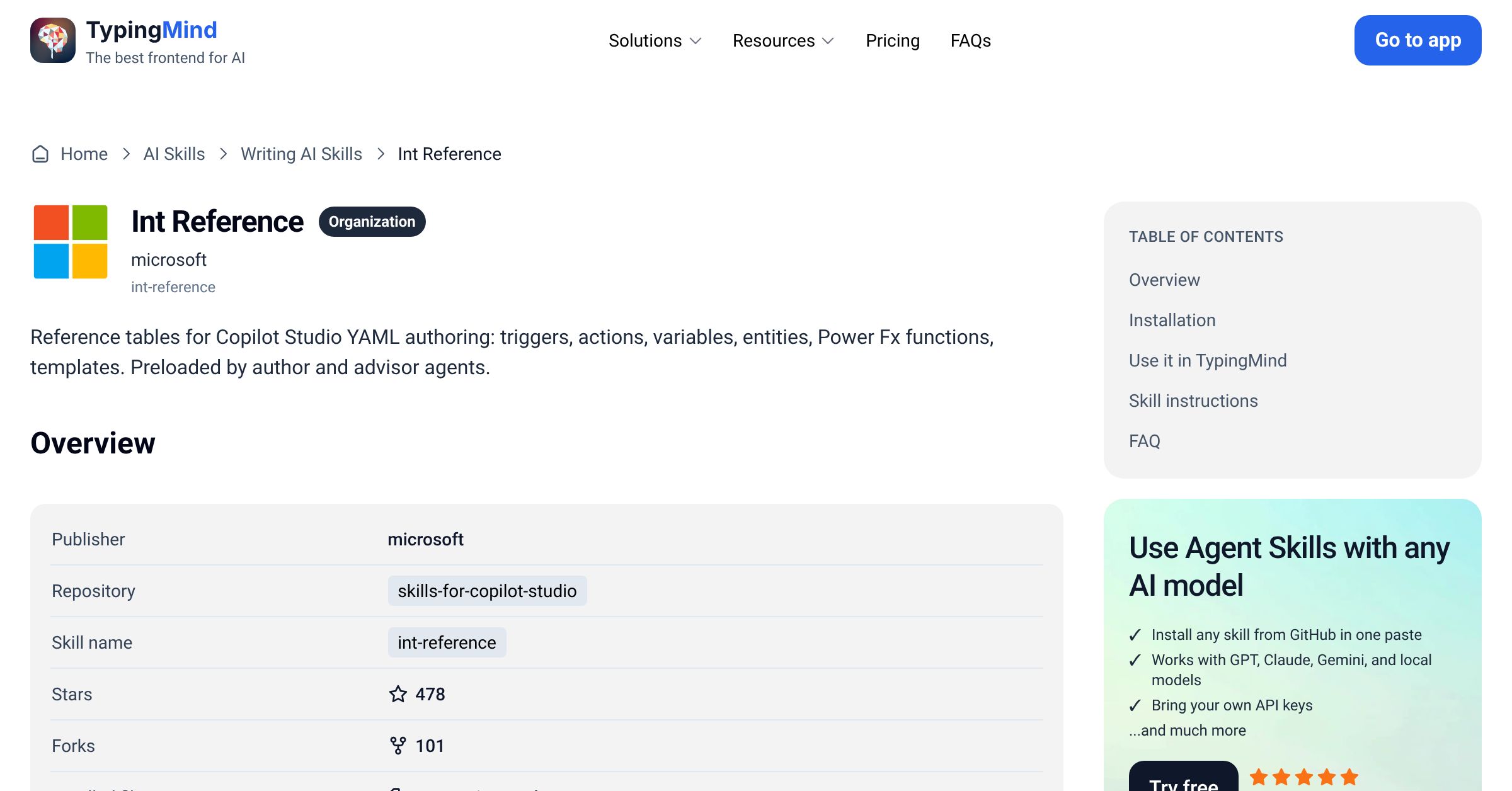 Int Reference by microsoft — AI Skill for Any LLM | TypingMind