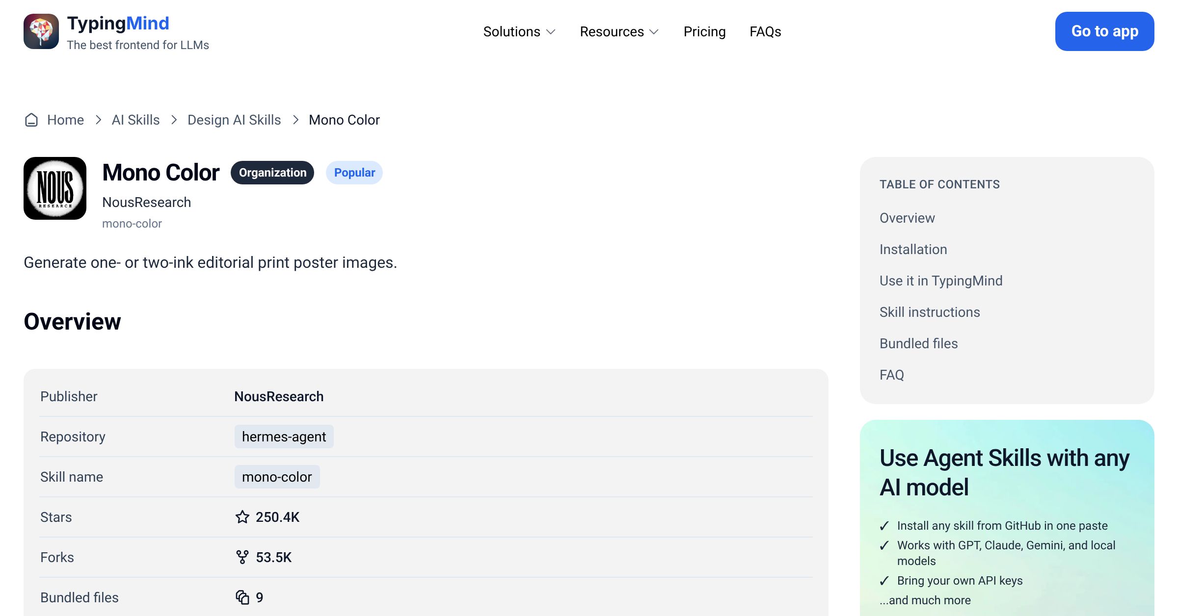 Mono Color by NousResearch — AI Skill for Any LLM | TypingMind