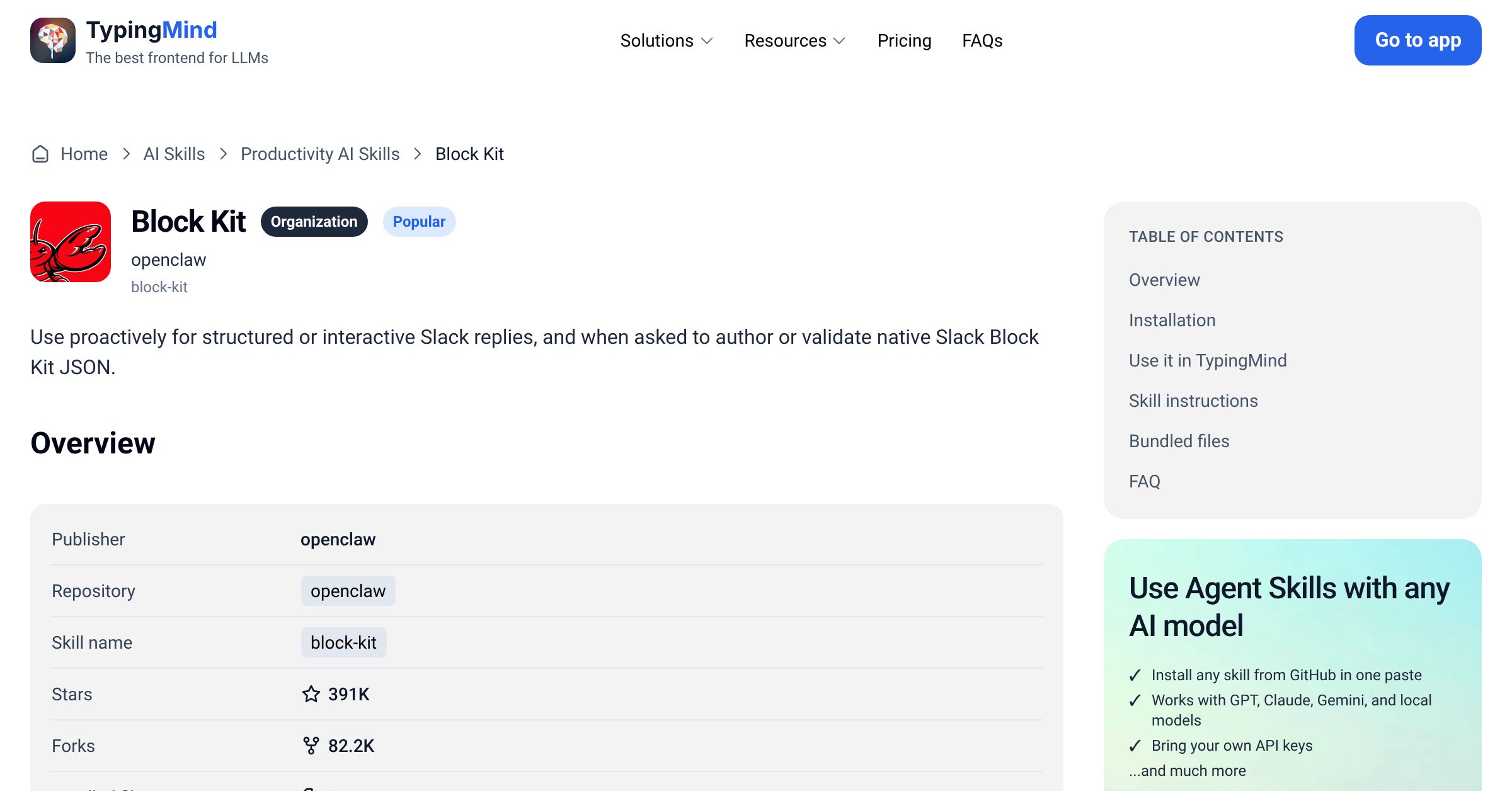 Block Kit by openclaw — AI Skill for Any LLM | TypingMind