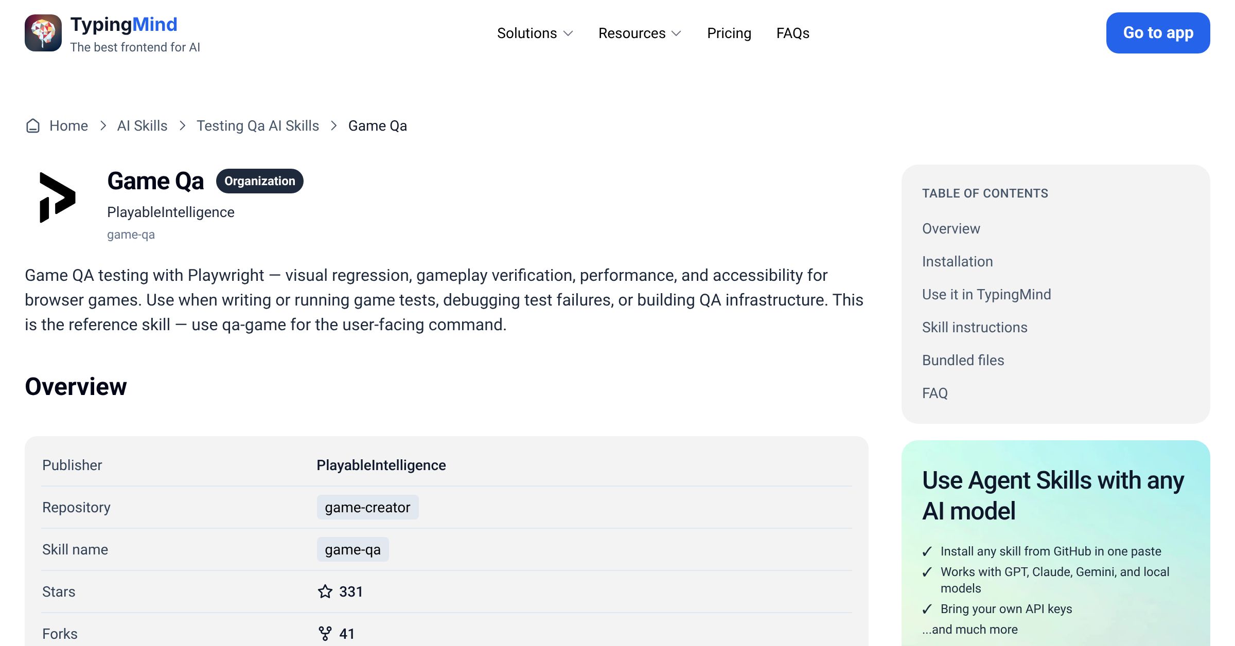 Game Qa by PlayableIntelligence — AI Skill for Any LLM | TypingMind