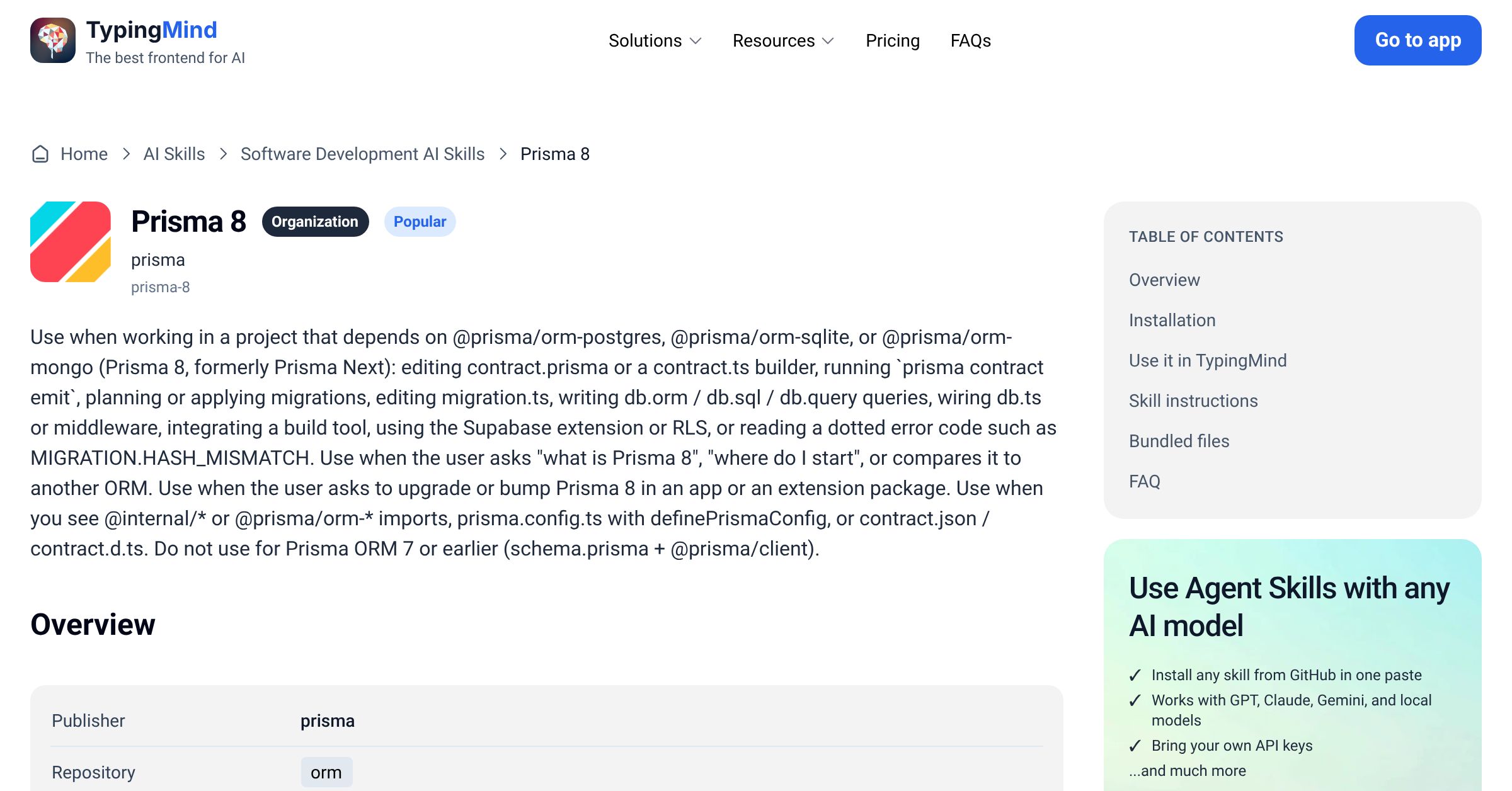 Prisma 8 by prisma — AI Skill for Any LLM | TypingMind