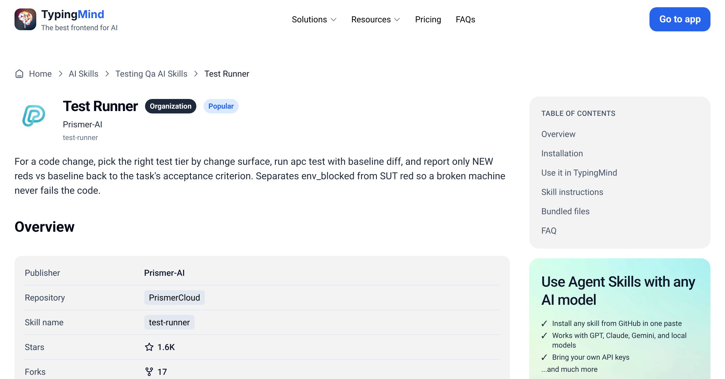 Test Runner by Prismer-AI — AI Skill for Any LLM | TypingMind