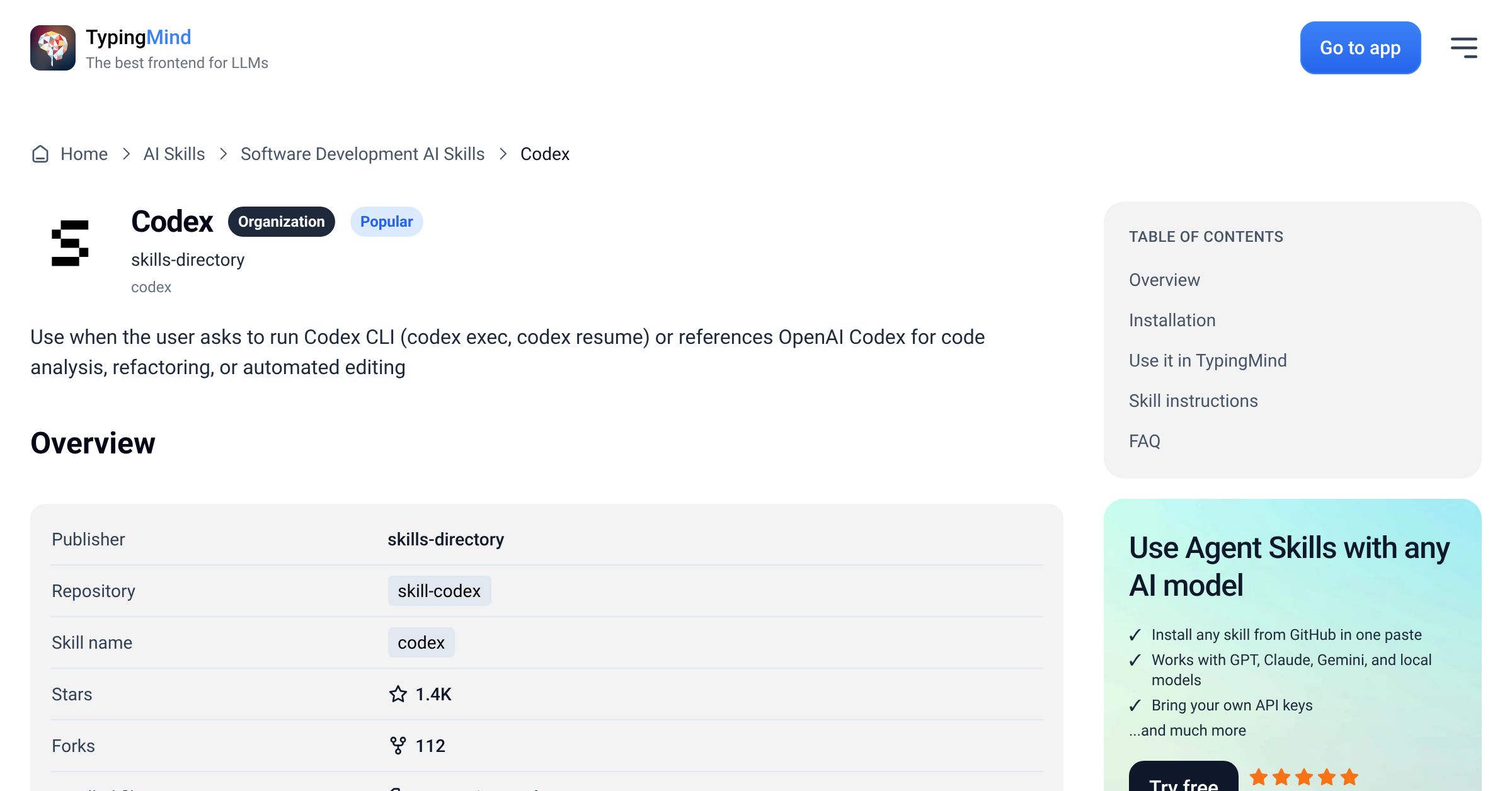 Codex by skills-directory — AI Skill for Any LLM | TypingMind