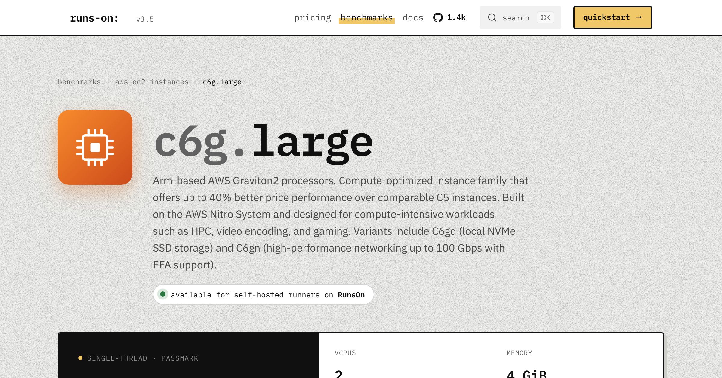 Benchmarks for c6g.large (AWS) - RunsOn