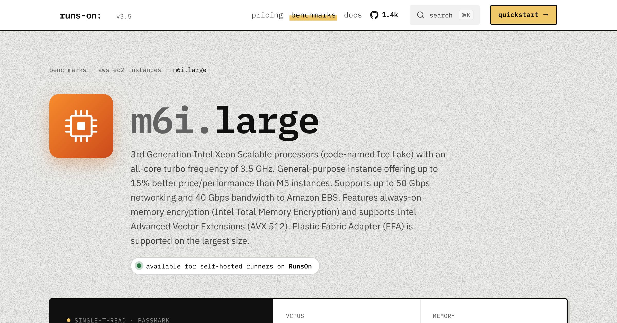 Benchmarks for m6i.large (AWS) - RunsOn