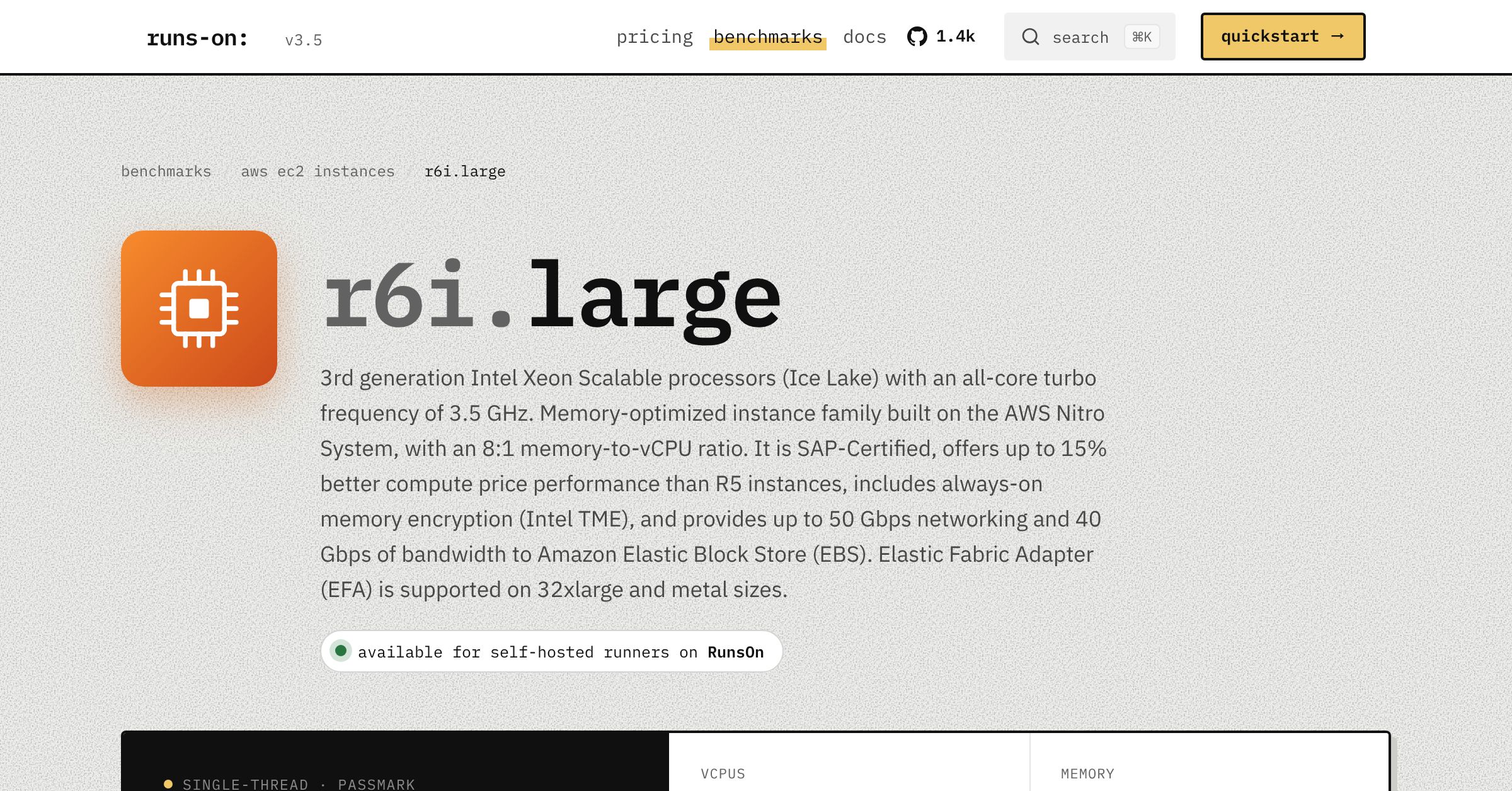 Benchmarks for r6i.large (AWS) - RunsOn