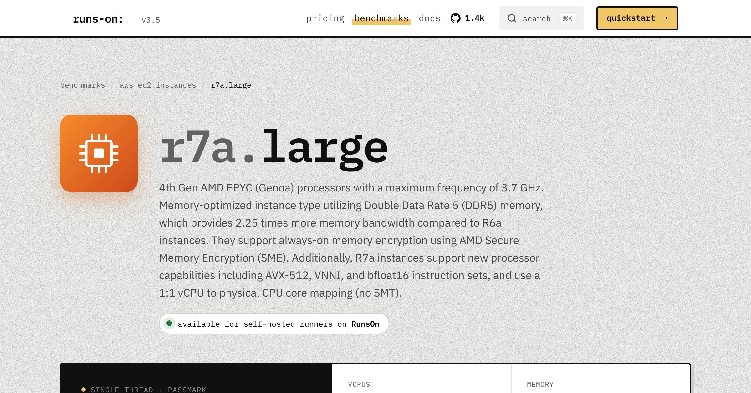 Benchmarks for r7a.large (AWS) - RunsOn