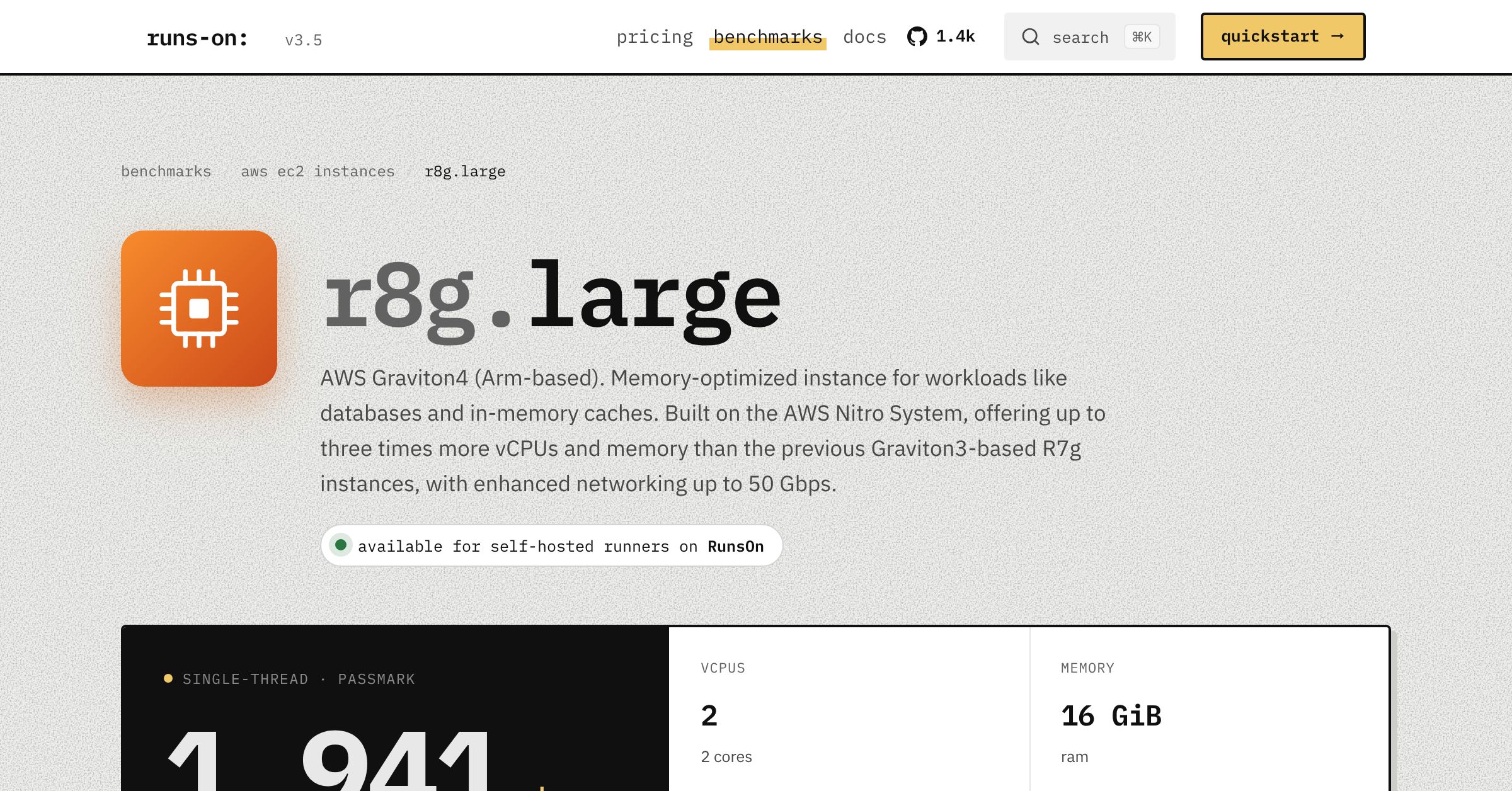 Benchmarks for r8g.large (AWS) - RunsOn