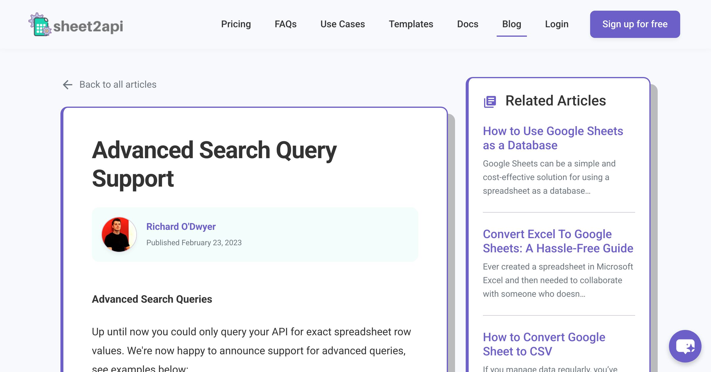 Advanced Search Query Support | sheet2api