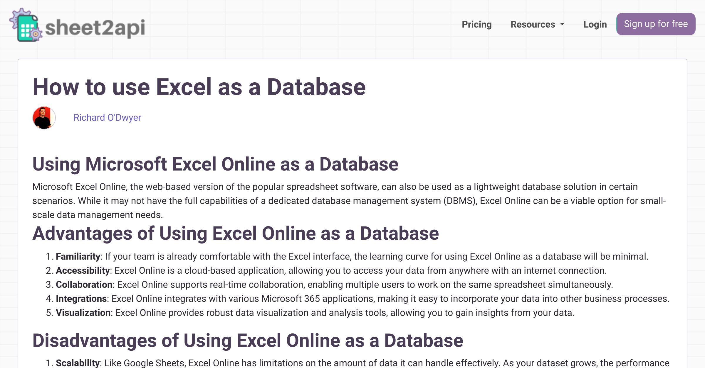 How to use Excel as a Database | sheet2api | Google Sheets REST API