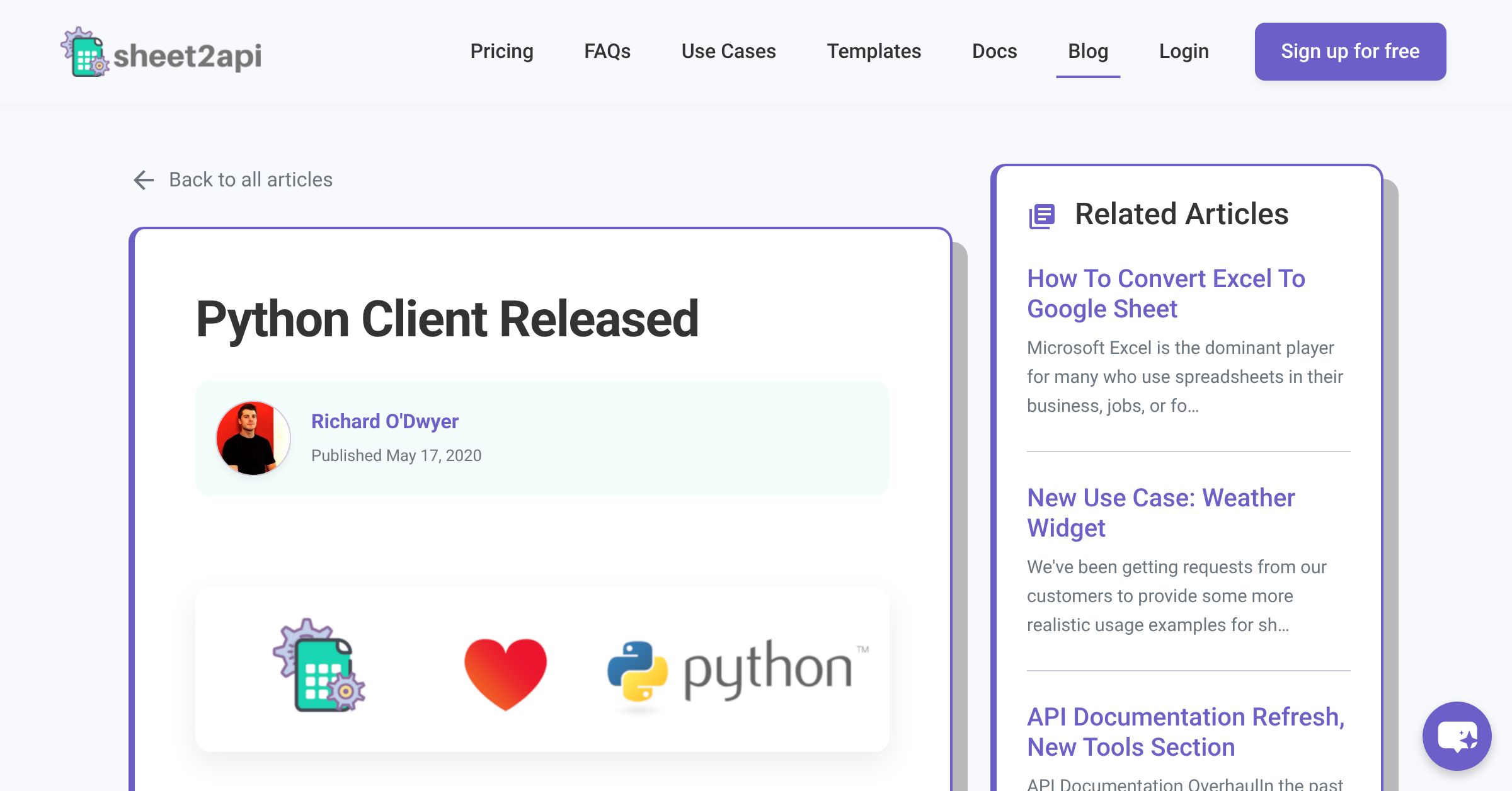 Python Client Released | sheet2api