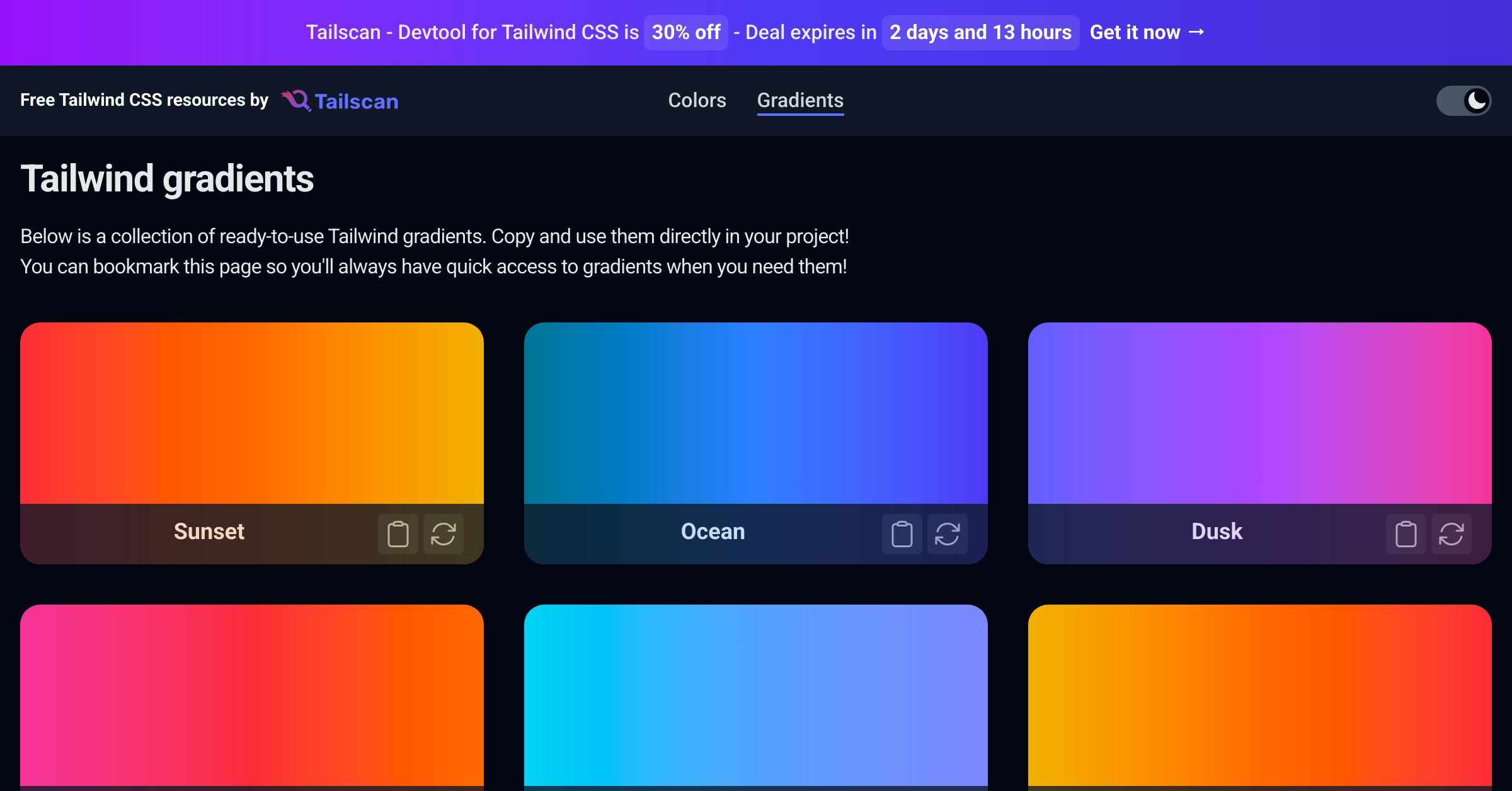 Tailwind CSS Gradients - Collection of gradients for Tailwind